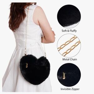 Valentine’s Day Plush Heart Shaped Purse Fluffy Faux Fur Cross body chain girls